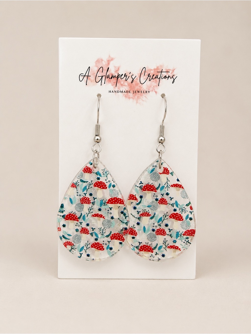Red Mushroom Teardrop Earrings